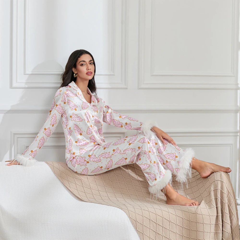 Festive Feather Cuff Pajama Set